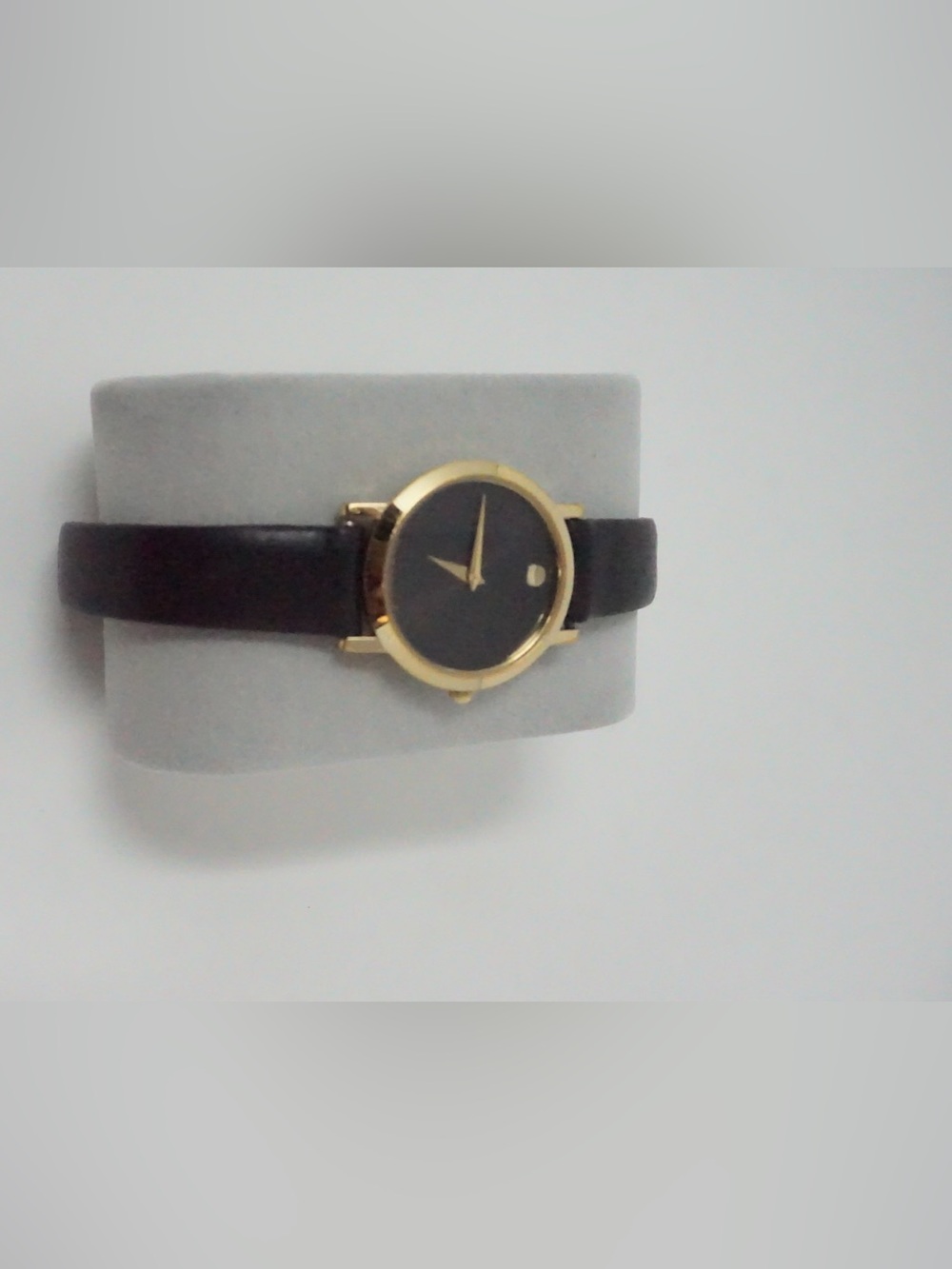 Movado Black Dial Gold Case Leather Strap Women's Watch